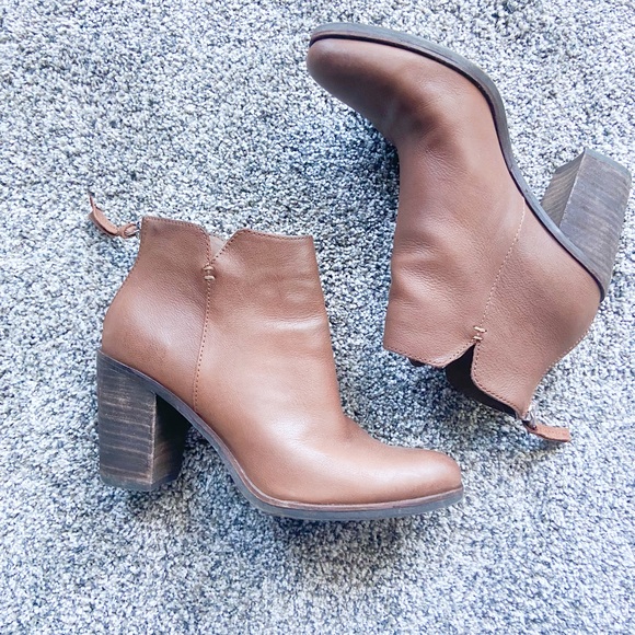 Bp Jett Lea Brown Cognac Leather Stack Block Heeled Ankle bootie - Picture 3 of 9